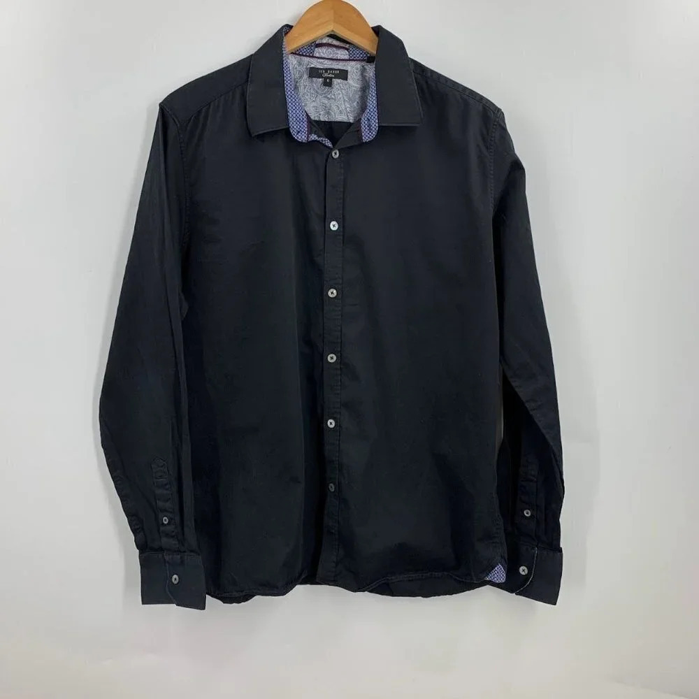Ted Baker Men's Cotton Paisley Button Up Long Sleeve Casual Dress Shirt Size 2XL